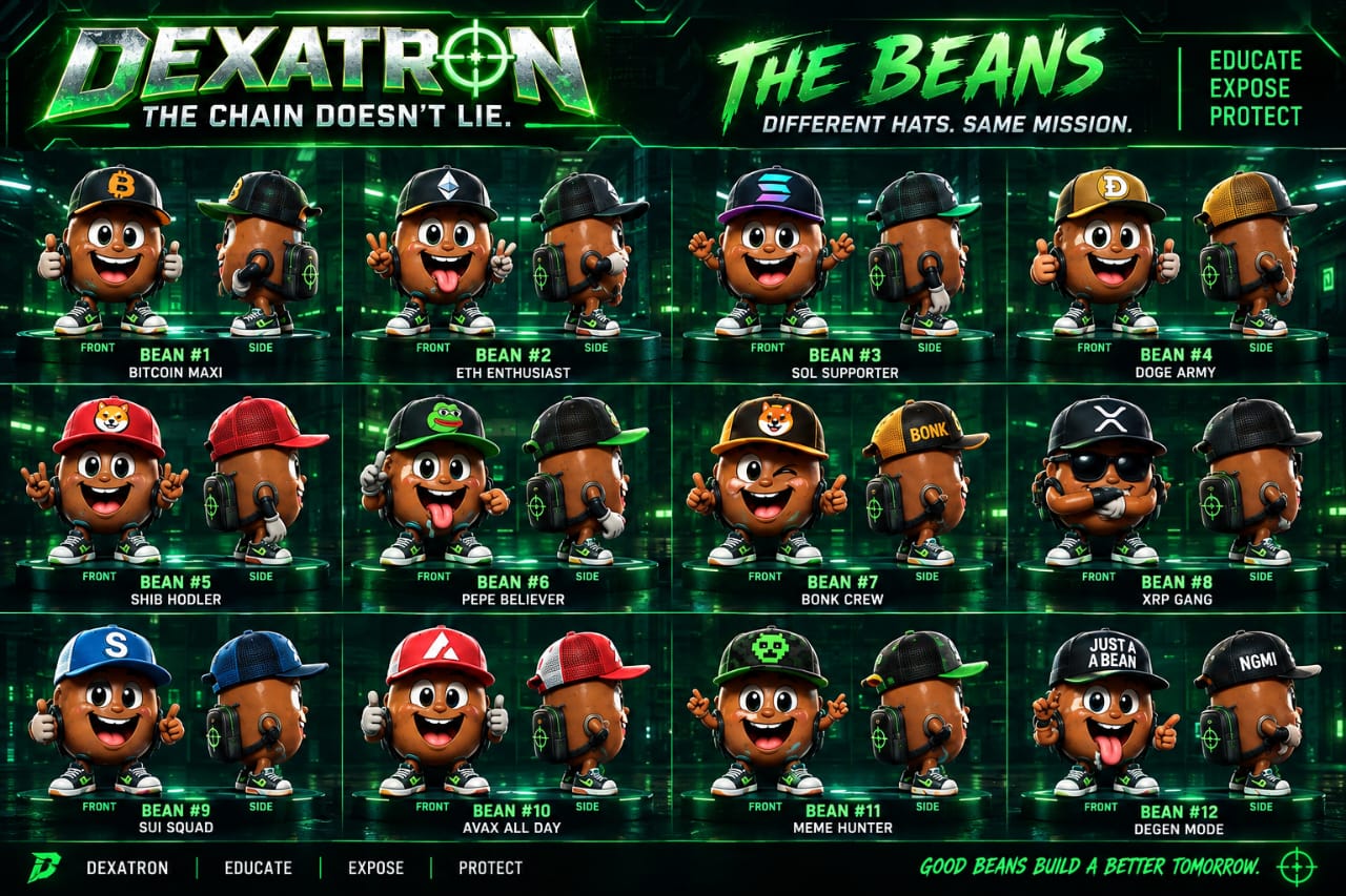 The twelve Dexatron Beans, front and side view